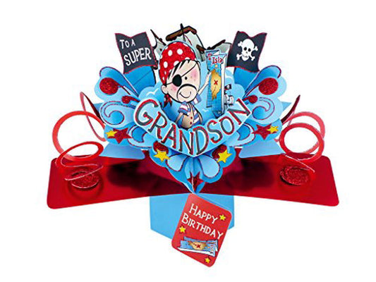 Second Nature Pop Ups pirate theme pop up greeting card with pirate design and Grandson birthday message