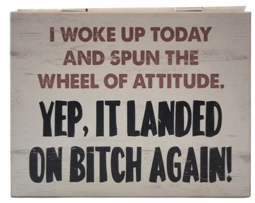 Poor Boy Woodworks rustic white block sign with cheeky quote about attitude funny wooden block sign for home decor