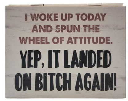 Poor Boy Woodworks rustic white block sign with cheeky quote about attitude funny wooden block sign for home decor