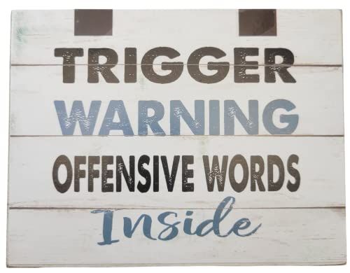 Poor Boy Woodworks funny wooden block sign for home decor distressed white wood sign TRIGGER WARNING OFFENSIVE WORDS Inside