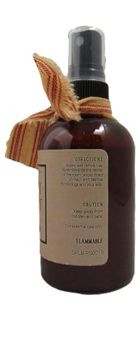 Baked Apple Pie Potpourri Room Spray brown glass spray bottle with striped ribbon and ingredient label