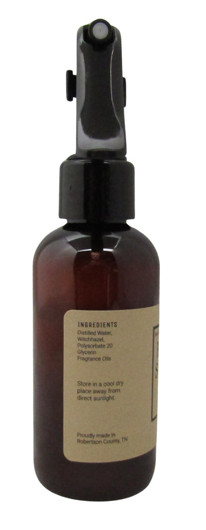 Shoots, Roots & Leather Boots Peach Room Spray in a brown bottle with a spray nozzle
