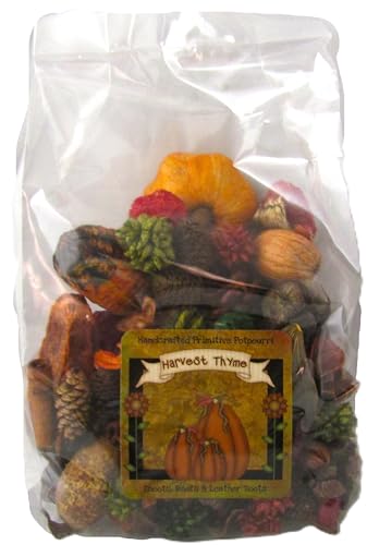 Clear bag of Harvest Thyme Potpourri with mini pumpkin pinecones and dried botanicals fall scents