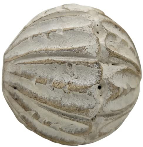Rustic carved wooden decorative ball with detailed grooves from PD Home Garden