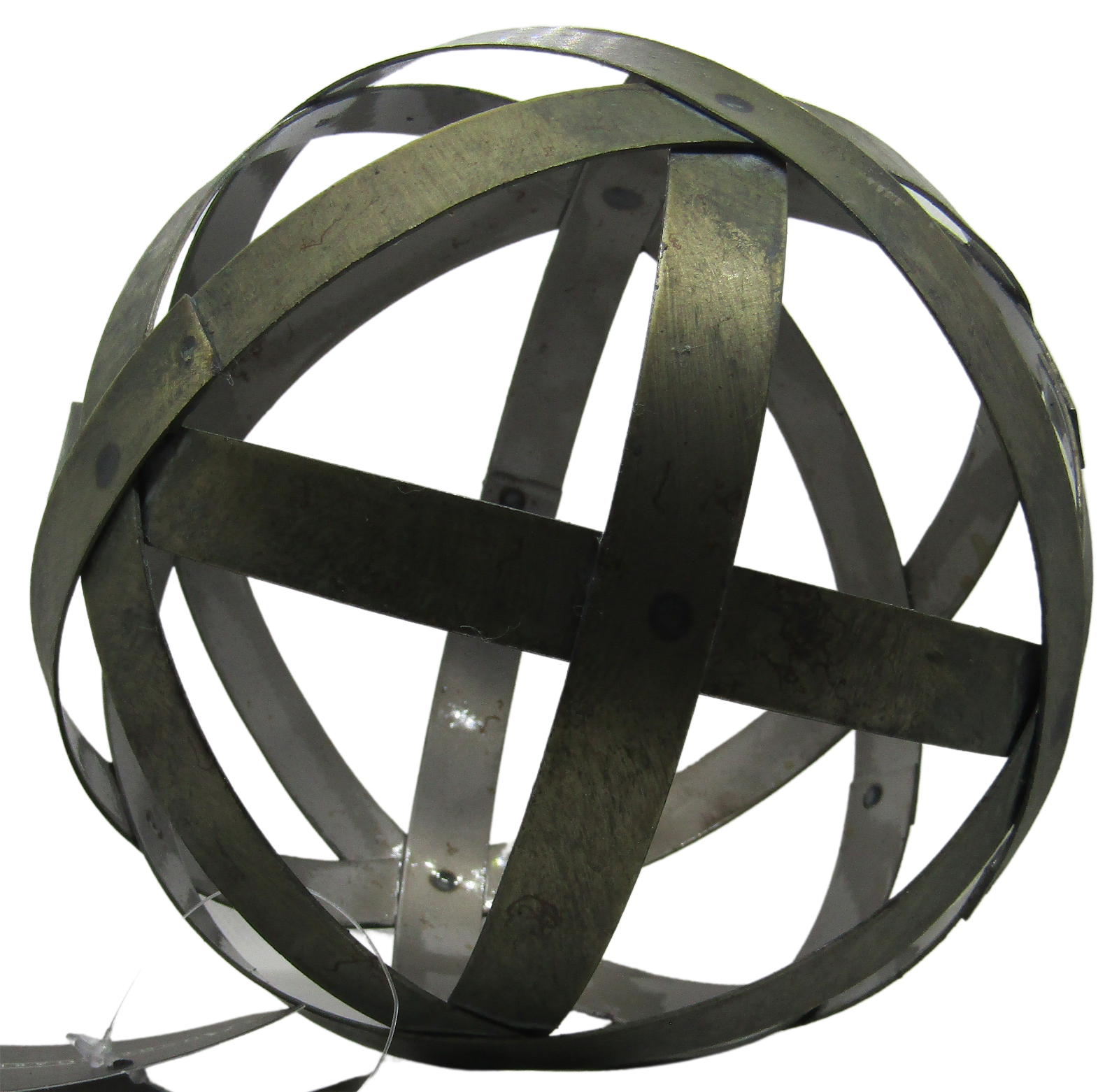 PD Home and Garden farmhouse decorative bowl spheres metal orb with rustic distressed steel bands for tabletop decor