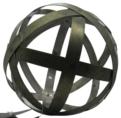 PD Home and Garden farmhouse decorative bowl spheres metal orb with rustic distressed steel bands for tabletop decor