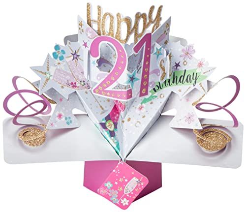 Second Nature Pop Ups 21st birthday pop up card with colorful stars and glitter accents