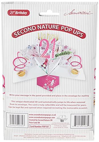 Second Nature Pop Ups 21st birthday pop up card with pink and white decorative design