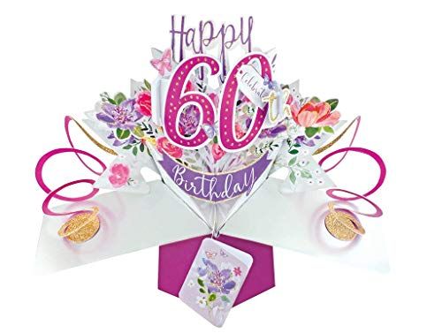 60th birthday pop up card for women with floral design and purple greeting from Second Nature Pop Ups
