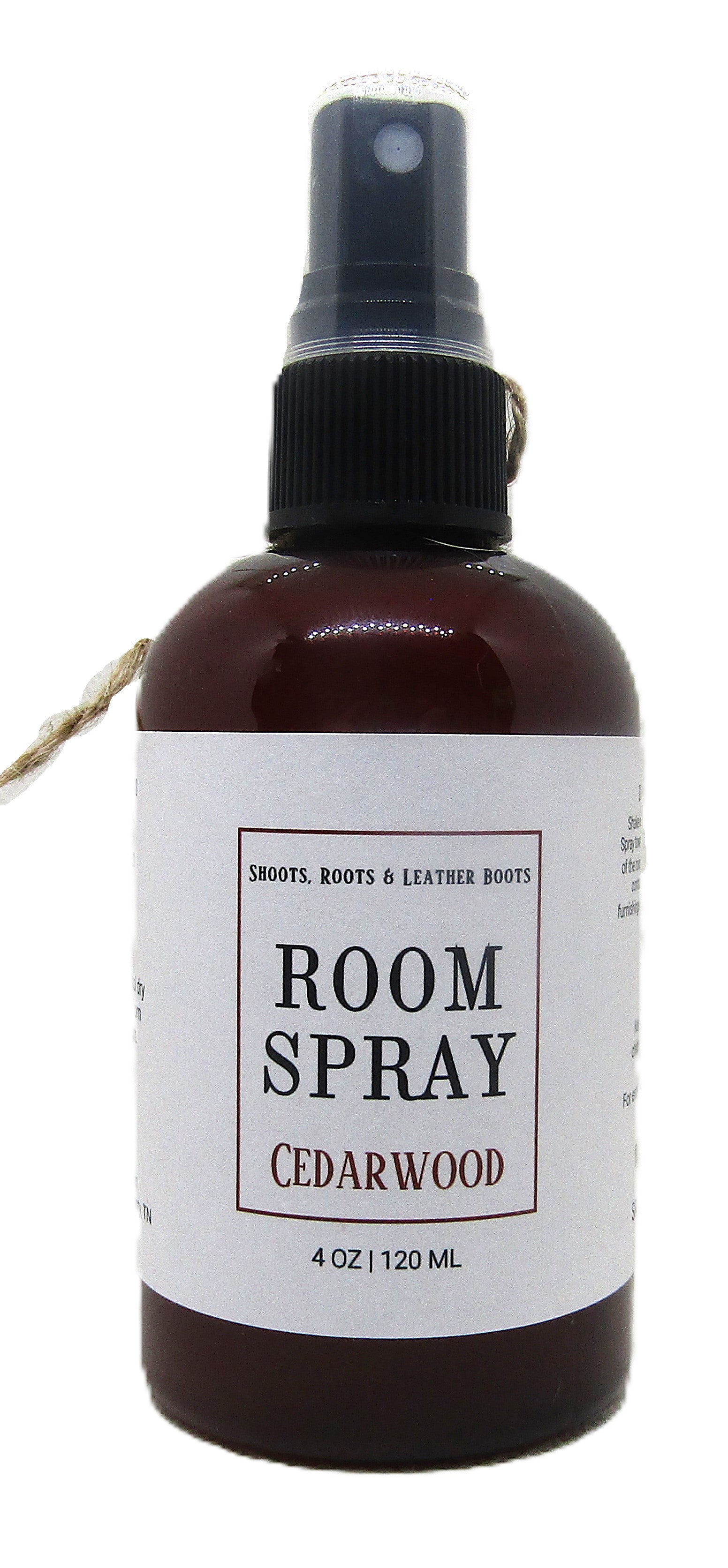 Shoots Roots and Leather Boots cedarwood room spray in 4 oz brown spray bottle for home fragrance