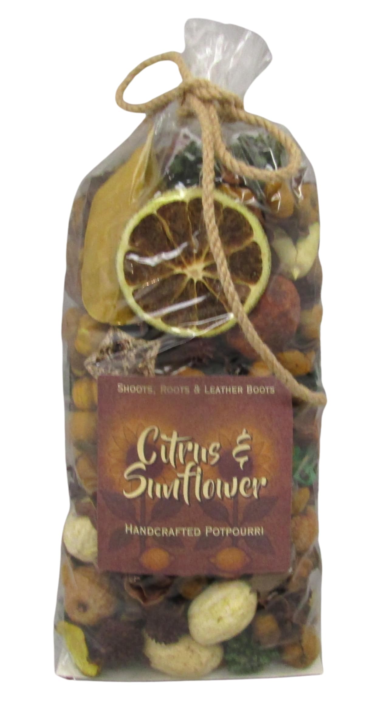 Shoots, Roots & Leather Boots Citrus Potpourri in a bag with dried citrus slices and natural spices