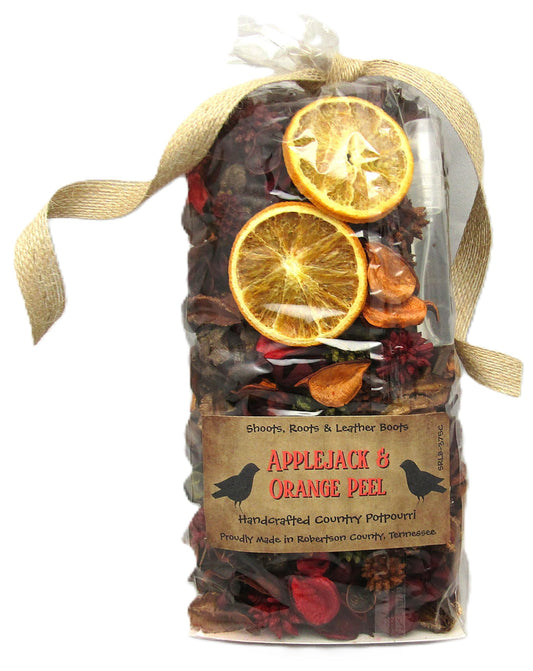 Shoots Roots Leather Boots home decor citrus scent potpourri with dried orange slices and rustic packaging