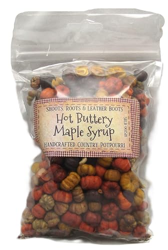 Shoots, Roots & Leather Boots Hot Buttery Maple Syrup potpourri in a clear bag with colorful dried botanicals