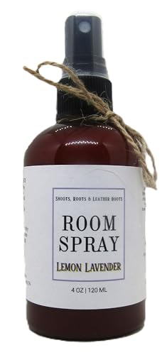 Shoots Roots & Leather Boots lemon lavender room spray in 4 oz amber bottle with spray nozzle