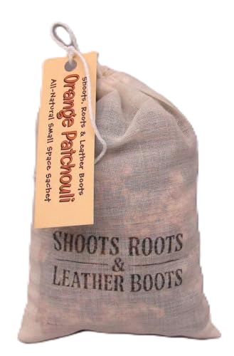 Shoots, Roots & Leather Boots orange patchouli sachet in a natural fabric bag for freshening rooms