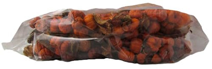 Pumpkin Spice Potpourri bag of dried orange mini pumpkins and botanicals in clear plastic packaging for fall decor