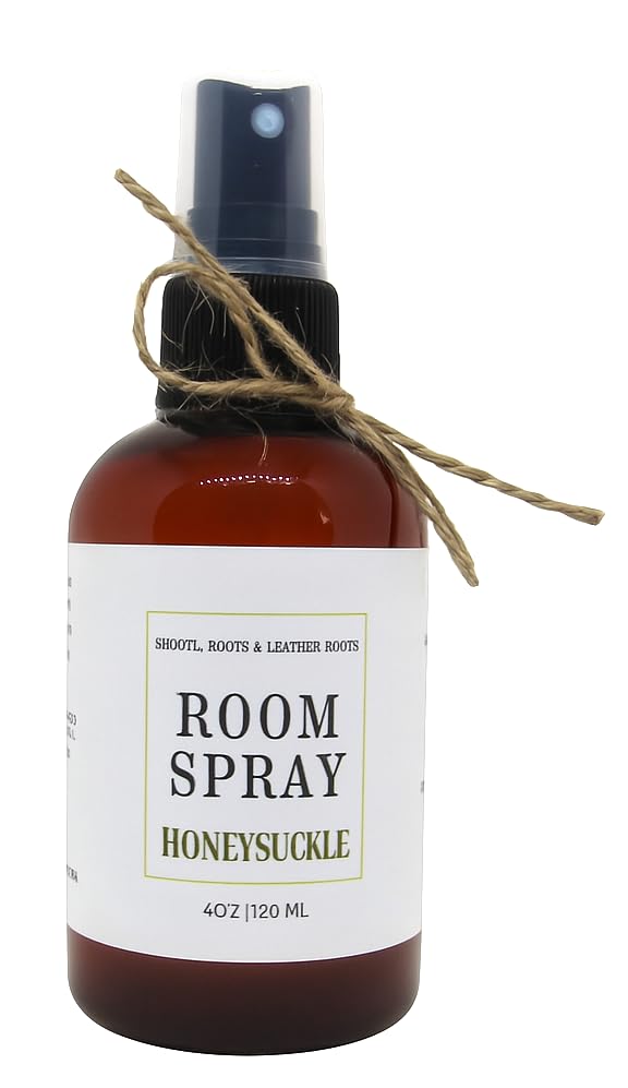 Shoots Roots Leather Boots honeysuckle room spray 4oz amber bottle with twine detail