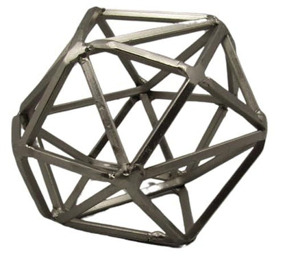 Silver geometric metal orb decor with open lattice design for modern home accents