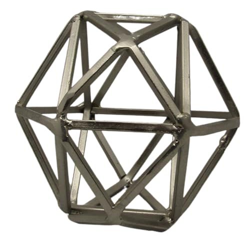Silver geometric metal orb decor with an open lattice design for modern home accents