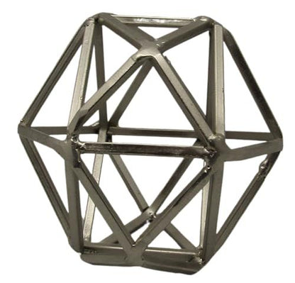 Silver geometric metal orb decor with an open lattice design for modern home accents