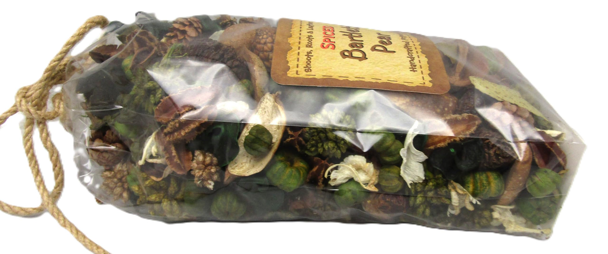 Spiced Bartlett Pear Potpourri in a clear bag with natural elements for home fragrance decoration