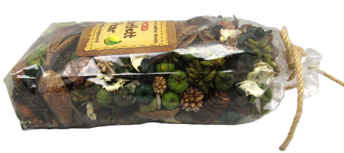 Spiced bartlett pear potpourri blend featuring natural dried fruit, leaves, and pine cones for home fragrance