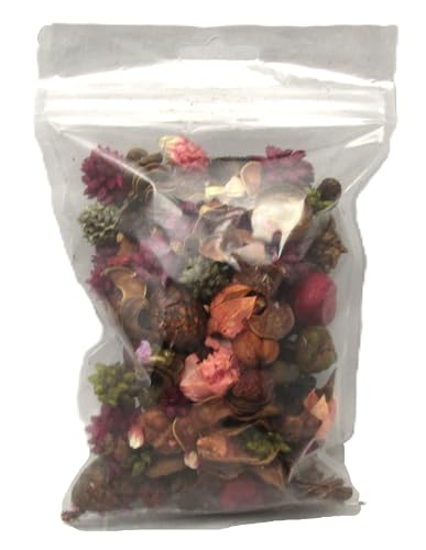 Strawberry potpourri bowl filler with dried flowers and natural elements in clear plastic bag