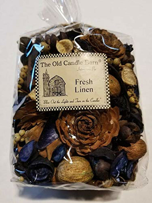 Old Candle Barn bag of potpourri with fresh linen scent featuring natural dried botanicals