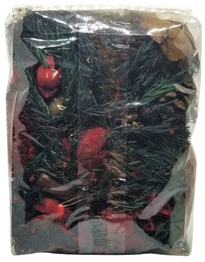 Old Candle Barn balsam fir potpourri in a sealed package with natural pine and red accents