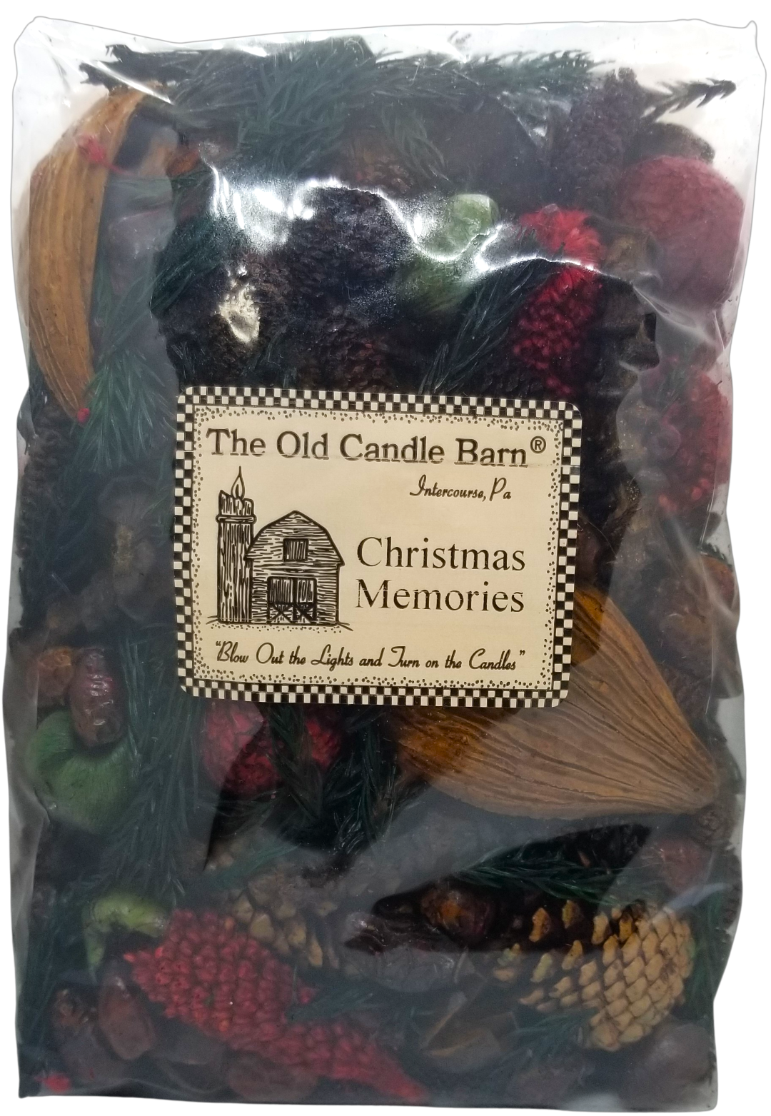 Christmas Memories potpourri for home, featuring festive natural elements in a sealed bag