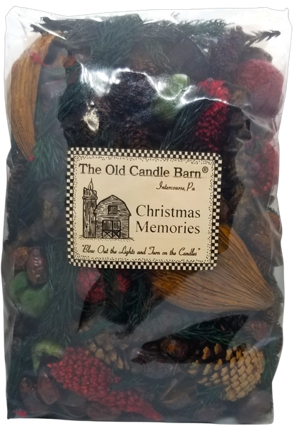 Christmas Memories potpourri for home, featuring festive natural elements in a sealed bag