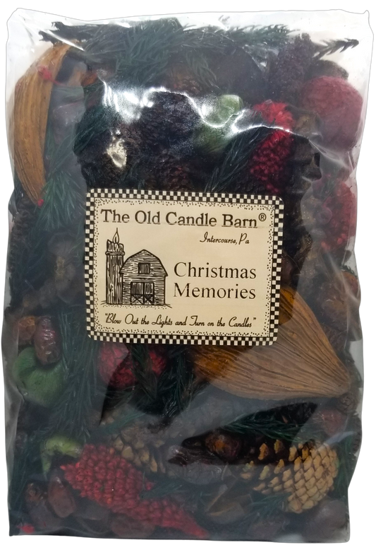 Christmas Memories potpourri for home, featuring festive natural elements in a sealed bag