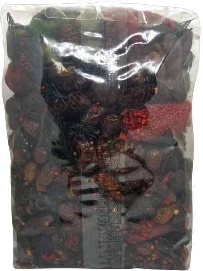 Bag of Old Candle Barn Christmas Memories potpourri for home with festive scents and decorative elements