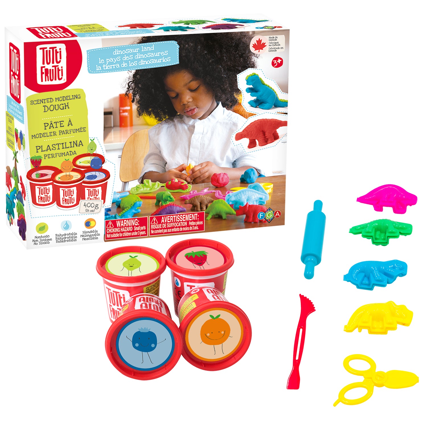 Family Games America dinosaur modeling dough kit with scented playdough dinosaur cutters and tools for kids