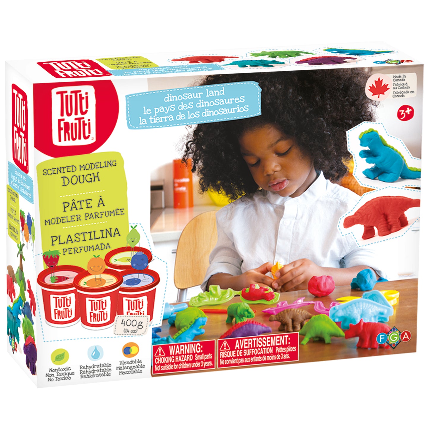 dinosaur modeling dough kit by Family Games America with colorful dinosaur molds and scented dough