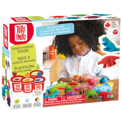dinosaur modeling dough kit by Family Games America with colorful dinosaur molds and scented dough