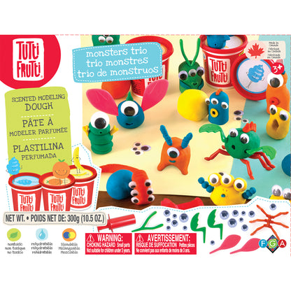 Tutti Frutti blendable dough Monster Trio scented modeling dough set by Family Games America with colorful monster figures
