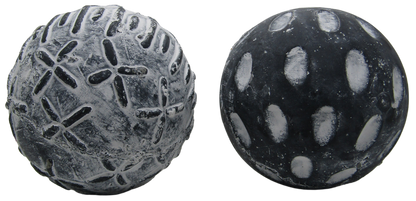 Two textured black and gray concrete garden spheres set decorative outdoor yard and patio accents