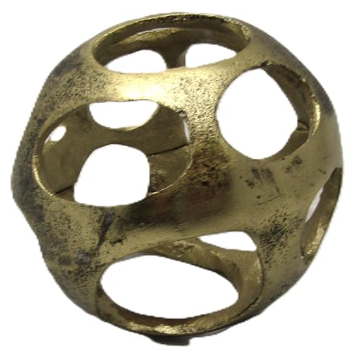 PD Home and Garden brass hollow sphere with circular cutouts and distressed finish modern vintage table accent piece