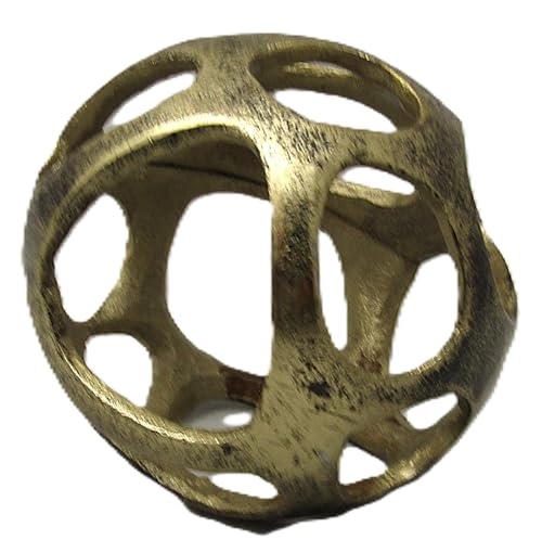 Gold distressed openwork metal sphere decorative sculpture modern vintage table accent piece for home decor