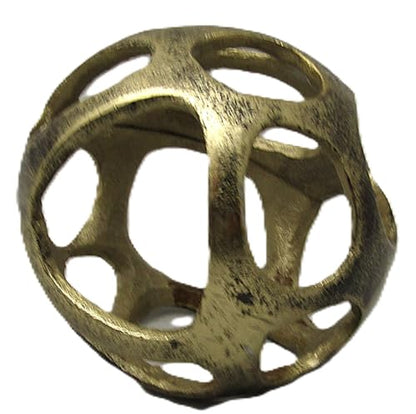 Gold distressed openwork metal sphere decorative sculpture modern vintage table accent piece for home decor