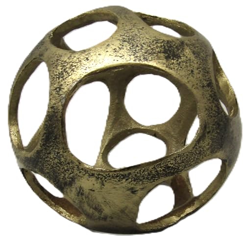 Gold distressed openwork decorative sphere by PD Home and Garden modern vintage table accent piece for living room