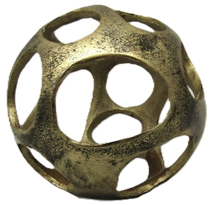 Gold distressed openwork decorative sphere by PD Home and Garden modern vintage table accent piece for living room